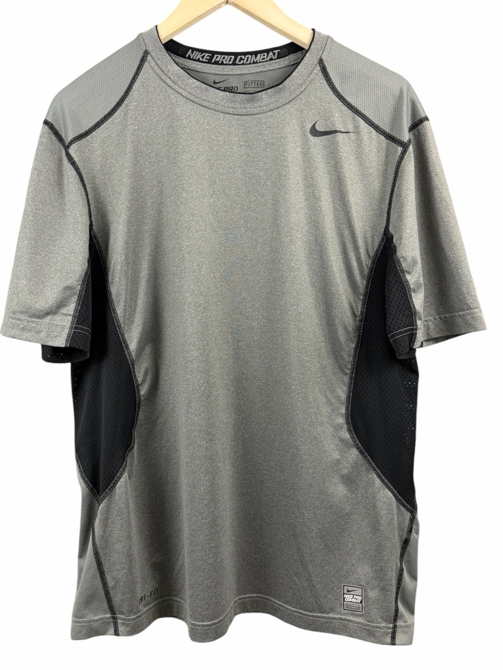 Nike Pro Combat Dri-FIT Lightweight Grey Black Mesh Shirt Size Large